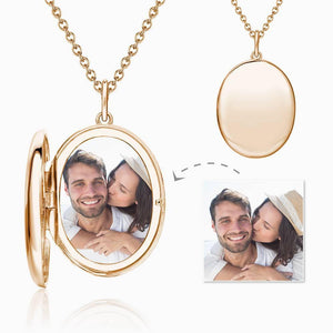 Personalised Photo Necklace Picture Locket Necklace Engraving Locket Oval Rose Gold Plated Best Gift For Her