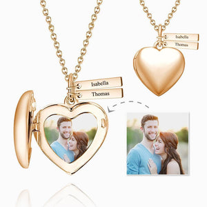 Personalised Heart Photo Locket Necklace With Engraving Name Rose Gold Plated Best Gifts Idea