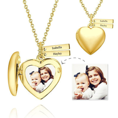 Personalized Heart Photo Locket Necklace With Engraving Name 14k Gold Plated For Mom - YourPhotoNecklaceuk