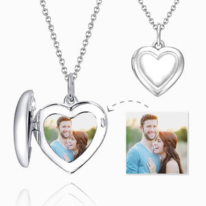 Photo Locket Necklace Custom Heart Printing Picture Pendant With Engraving Platinum Plated