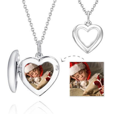 Custom Heart Printing Photo Locket Necklace With Engraving Platinum Plated - YourPhotoNecklaceuk
