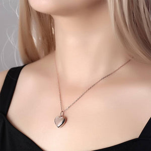 Heart Printing Photo Locket Necklace With Engraving Rose Gold Plated
