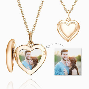 Heart Printing Photo Locket Necklace With Engraving Rose Gold Plated