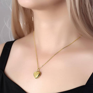 Heart Printing Photo Locket Necklace With Engraving 14k Gold Plated
