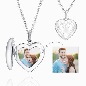 Photo Necklace UK Custom Locket Embossed Printing Heart Locket Photo Necklace with Engraving Platinum Plated