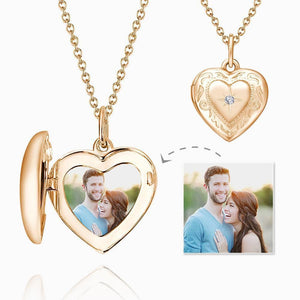 Personalised Engraved Locket Custom Embossed Printing Heart Locket Photo Necklace Gift Rose Gold Plated