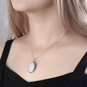 Photo In Necklace Custom Locket Pendant Embossed Oval  With Engraving Platinum Plated Anniversary Gift