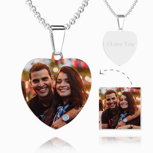 Halloween Gift Engraved Heart Tag Photo Necklace Stainless Steel