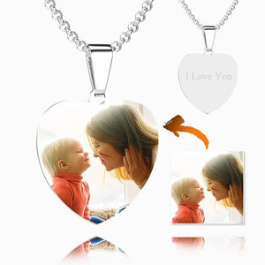 Halloween Gift Engraved Heart Tag Photo Necklace Stainless Steel