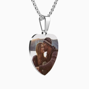 Photo Necklace Personalized Gift Necklace With Picture Inside Photo Heart Tag Necklace Engraved Pendant Stainless Steel  Gifts For Her