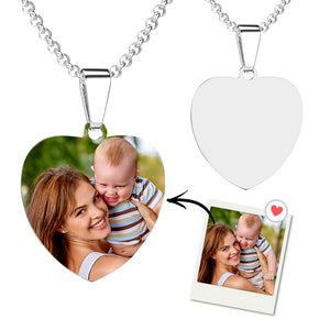 Photo Engraved Necklace With Picture Heart Necklace Stainless Steel Pendant Engraved Locket  For Mom Gold Silver