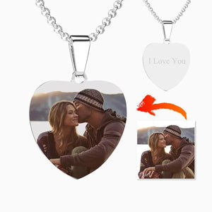 Photo Necklace Personalized Gift Necklace With Picture Inside Photo Heart Tag Necklace Engraved Pendant Stainless Steel  Gifts For Her