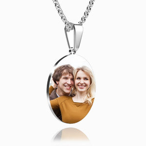 Round With Border Photo Engraved Necklace Stainless Steel Tag Pendant