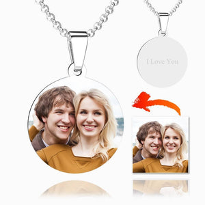 Round With Border Photo Engraved Necklace Stainless Steel Tag Pendant