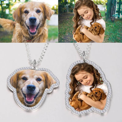 Colorful Photo Engraved Necklace with Rhinestone Crystal Silver Plated - YourPhotoNecklaceuk