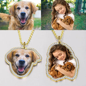 Colorful Photo Engraved Necklace with Rhinestone Crystal 14K Gold Plated
