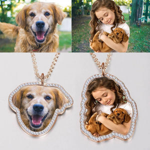 Colorful Photo Engraved Necklace with Rhinestone Crystal Rose Gold Plated