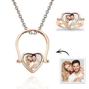 Custom Photo Necklace Photo Ring Personalized Gift For Couple Rose Gold