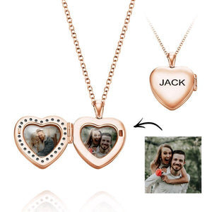 Custom Photo Engraved Locket Necklace Heart Shaped Valentine's Gifts for Her