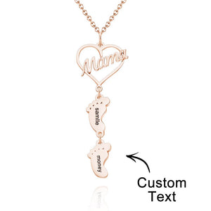 Custom Engraved Name Necklace Love MaMa Heart Baby Feet Charm
