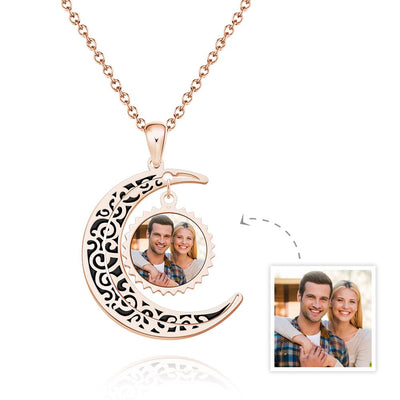 Moon Pendant Custom Photo Necklace The Love of Moon Necklace for Couples - 