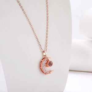 Custom Photo Projection Necklace Rhinestone Moon Exquisite Gifts