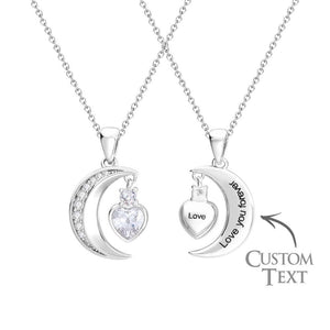 Engravable Zircon Moon Necklace With Heart Birthstone Pendant Jewelry Gifts For Her