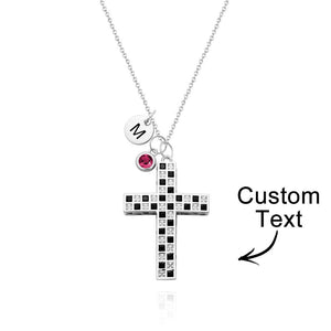 Custom Birthstone Letter Necklace Checkered Flag Cross Unique Gifts