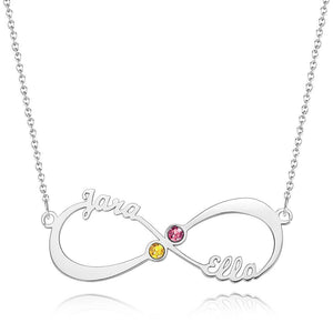 Custom Name Necklace with Birthstone Infinity Necklace Silver
