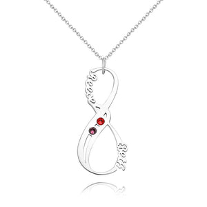 Personalized Vertical Infinity Name Necklace With Birthstones