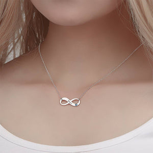 Personalized Infinity Necklace with Birthstone, Engraved Name Necklace Platinum Plated