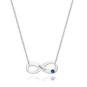 Personalized Infinity Necklace with Birthstone, Engraved Name Necklace Platinum Plated
