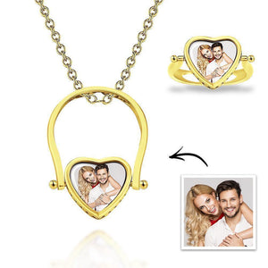 Christmas Gift-Custom Photo Necklace Photo Ring Personalized Gift For Couple 14k Gold