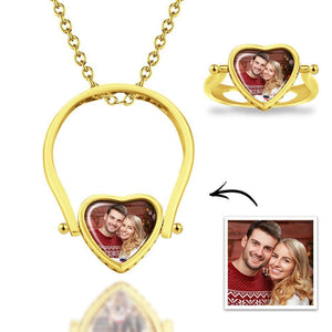 Christmas Gift-Custom Photo Necklace Photo Ring Personalized Gift For Couple 14k Gold