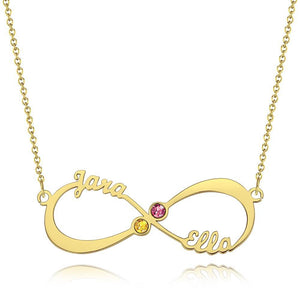 Custom Name Necklace with Birthstone Infinity Necklace 14k Gold Plated