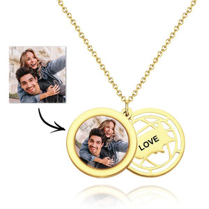 Custom Photo Engraved Necklace Slidable Global Travel Locket Necklace Creative Gift
