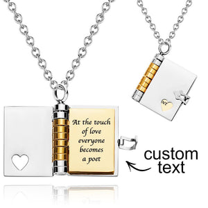 Personalised Book Locket Necklace Pendant Charm Message Necklace Silver Petite Necklace Memory Gift for Her