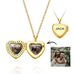Custom Photo Engraved Locket Necklace Heart Shaped Valentine's Gifts for Her