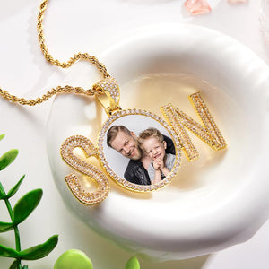 Custom Photo Zircon Necklace SON Letter Shaped Pendant Necklace