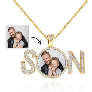 Custom Photo Zircon Necklace SON Letter Shaped Pendant Necklace