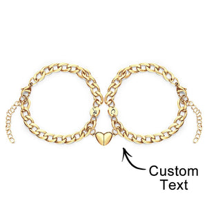 Custom Engraved Bracelet Personalized Letter Couples Cuban Magnetic Bracelet Set