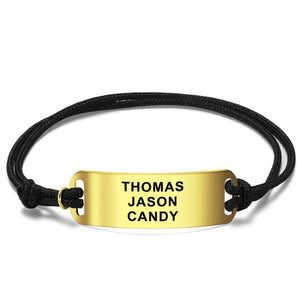 Engraved Leather Bracelet Custom Bracelet Bentcard Bracelet Gift for Men -14k Gold Plated