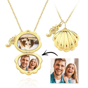 Custom Photo Necklace Double-sided Custom Seashell Necklace Seahorse Locket Gift for Her