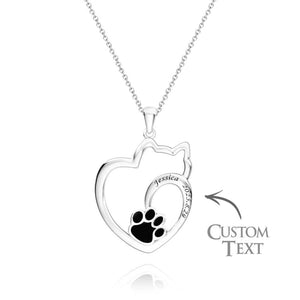 Custom Engraved Cat Contour Necklace With Pet Paw Decor Zircon Necklace Gifts For Her