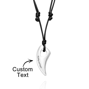 Custom Engraved Necklace Wolf Teeth Pendant Necklace Gift for Men