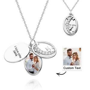 Custom Photo Engraved Necklace Multi-layer Star Rhinestone Gifts