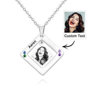 Custom Photo Engraved Necklace Square Multi-name Photo Necklace Gift for Women
