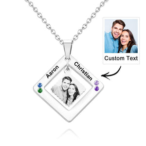 Custom Photo Engraved Necklace Square Multi-name Photo Necklace Gift for Women