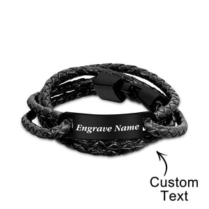 Personalized Leather Bracelet With Name Engraved Multi-Wrap Bracelet Gifts For Him