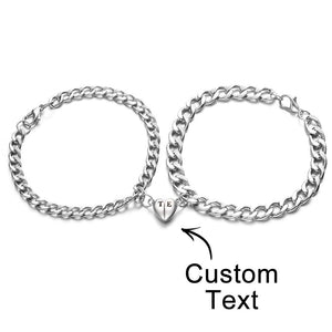 Custom Engraved Magnetic Bracelet Set Heart Shaped Matching Bracelet For Couples